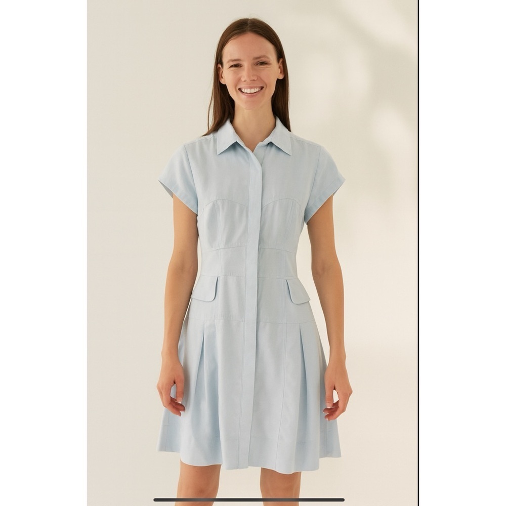 NANETTE LEPORE DRESS LT BLUE 8 ZIP FRONT SPORTY RETRO COASTAL GRANDMA CASUAL